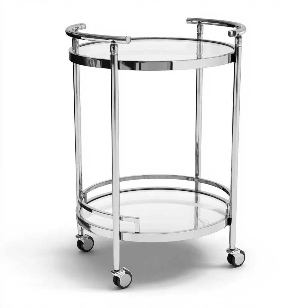 Carrello Da Cucina In Metallo E Vetro 45x45x80 Cm - Argento-Trasparente - Con Ripiani Rotondi E Base Mobile Per Cucina-Reststa