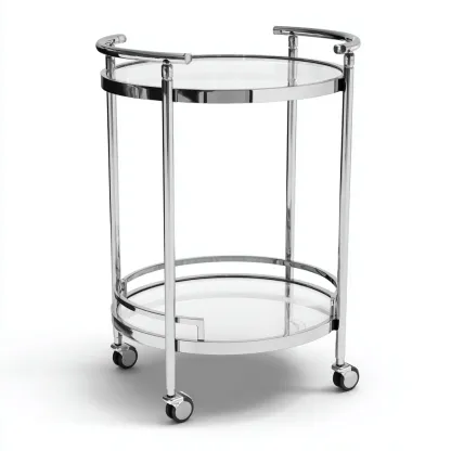 Carrello Da Cucina In Metallo E Vetro 45x45x80 Cm - Argento-Trasparente - Con Ripiani Rotondi E Base Mobile Per Cucina-Reststa