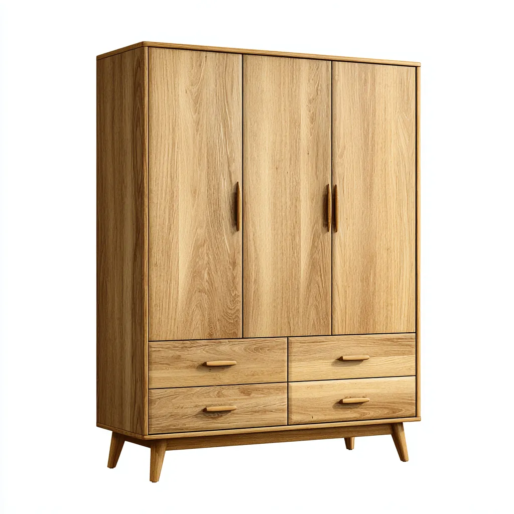 Armadio - Legno - 185X110X55 Cm - Legno Naturale - Design Nordico Con Struttura Rialzata-Reststa