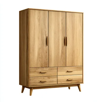 Armadio - Legno - 185X110X55 Cm - Legno Naturale - Design Nordico Con Struttura Rialzata-Reststa