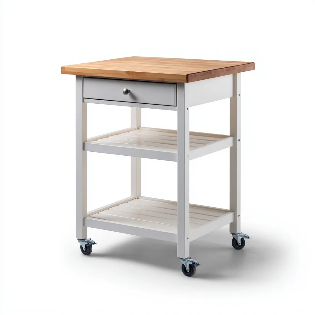 Carrello Da Cucina Legno-Metallo 52X40X89 Cm - Bianco-Legno Naturale - Adatto Per Cucina - Design Moderno-Reststa