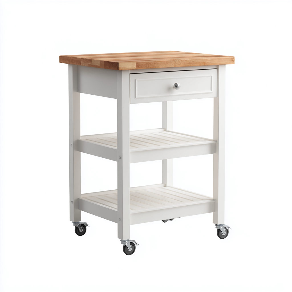 Carrello Da Cucina Legno-Metallo 60x45x88 Cm - Bianco-Naturale - Adatto Per Cucina - Design Moderno-Reststa