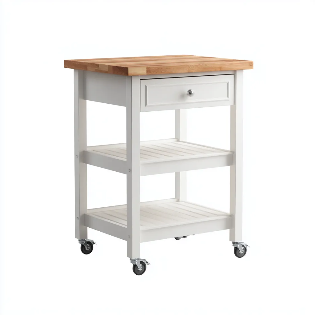 Carrello Da Cucina Legno-Metallo 60x45x88 Cm - Bianco-Naturale - Adatto Per Cucina - Design Moderno-Reststa