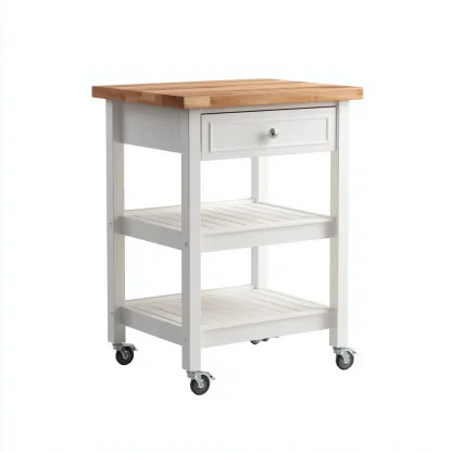 Carrello Da Cucina Legno-Metallo 60x45x88 Cm - Bianco-Naturale - Adatto Per Cucina - Design Moderno-Reststa