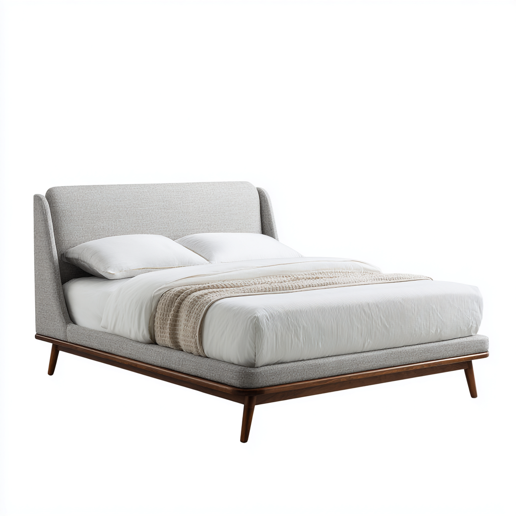 Letto Matrimoniale - Legno-Tessuto - 200X160X115 Cm - Grigio-Noce - Design Moderno Con Testiera Imbottita-Reststa