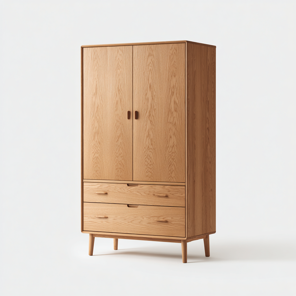 Armadio - Legno Massello - 190X85X50 Cm - Rovere - Design Scandinavo Con Ante E Cassetti-Reststa