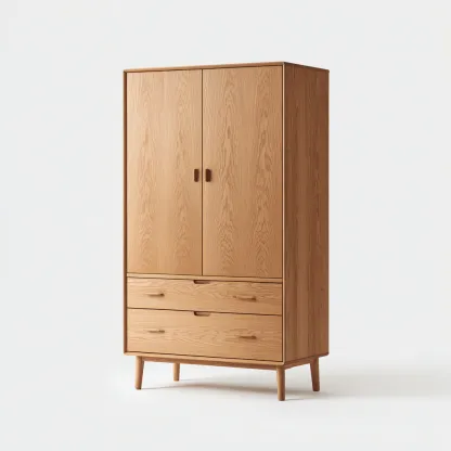 Armadio - Legno Massello - 190X85X50 Cm - Rovere - Design Scandinavo Con Ante E Cassetti-Reststa