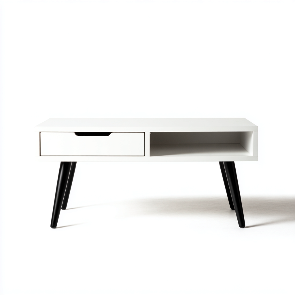 Tavolino Da Caffè Legno 100X50X45 Cm - Bianco-Nero - Adatto Per Soggiorno - Design Moderno-Reststa