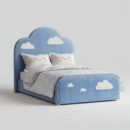 Letto Per Bambini Imbottito 200x120x120 Cm - Blu Con Motivi Nuvola - Design Carino-Reststa