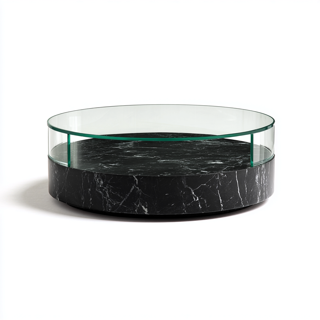 Tavolino Da Caffè Marmo-Vetro 95X95X33 Cm - Nero-Trasparente - Adeguato Per Soggiorno - Design Moderno-Reststa