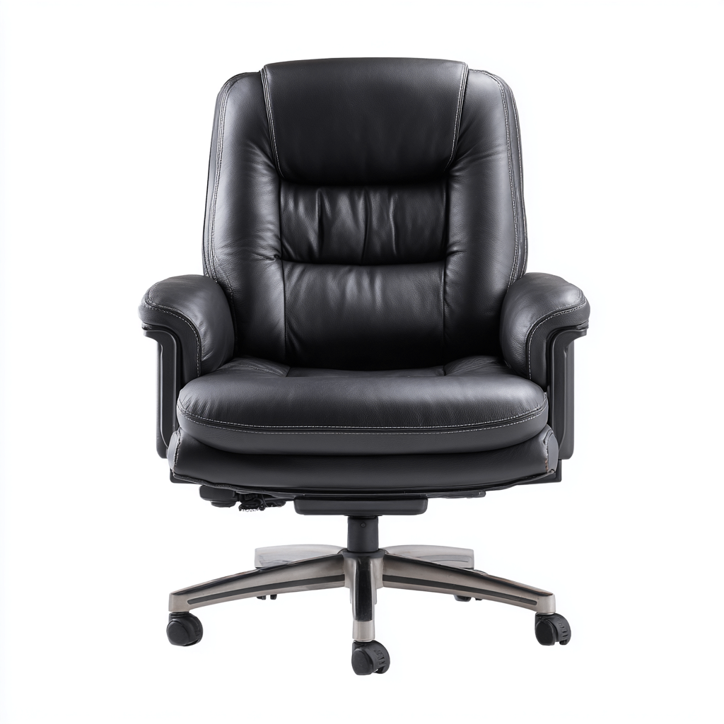 Sedia Da Ufficio In Vera Pelle 72x78x118 Cm Nera Per Ufficio - Design Ergonomico Imbottito-Reststa