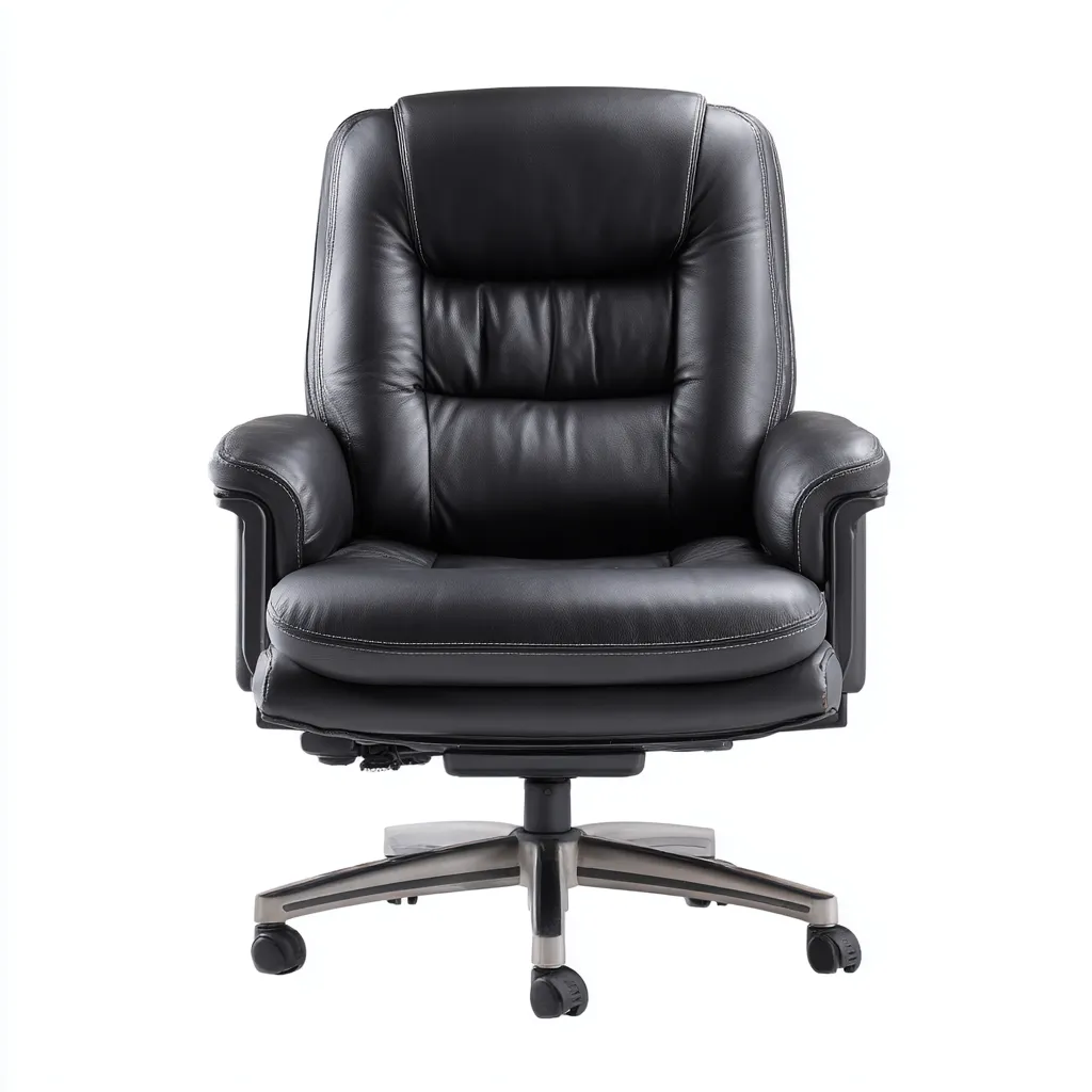 Sedia Da Ufficio In Vera Pelle 72x78x118 Cm Nera Per Ufficio - Design Ergonomico Imbottito-Reststa