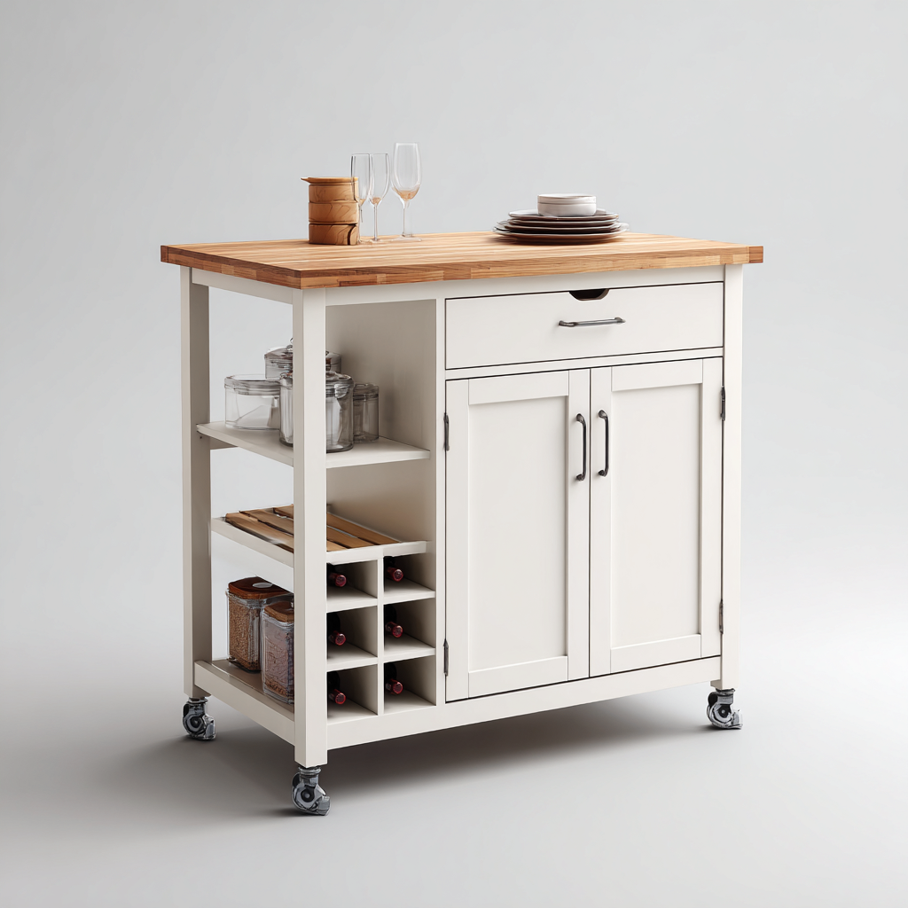 Isola Da Cucina Legno 95X50X88 Cm - Bianco-Naturale - Adatta Per Cucina - Design Funzionale-Reststa