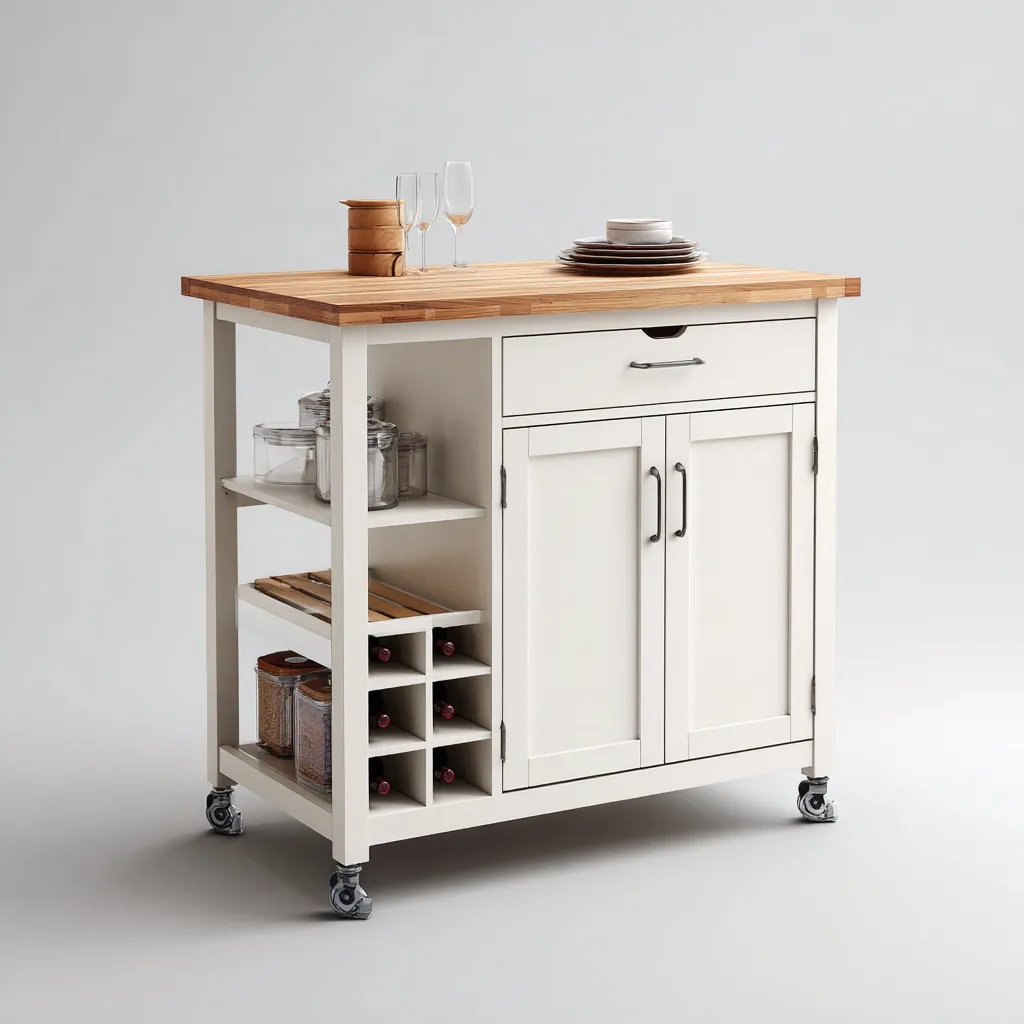 Isola Da Cucina Legno 95X50X88 Cm - Bianco-Naturale - Adatta Per Cucina - Design Funzionale-Reststa