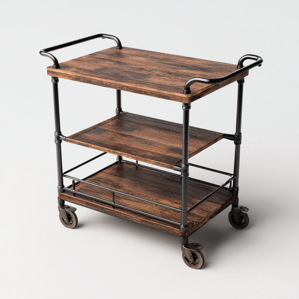 Carrello Da Cucina Metallo-Legno 68X38X83 Cm - Nero-Marrone Scuro - Adatto Per Cucina - Design Industriale-Reststa