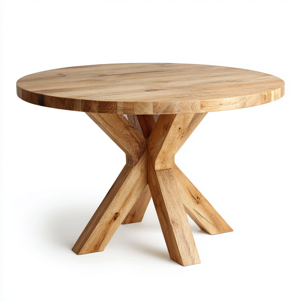 Tavolo Da Pranzo Rotondo In Legno Massello 135X135X76 Cm - Rovere Naturale - Stile Rustico Per Sala Da Pranzo-Reststa