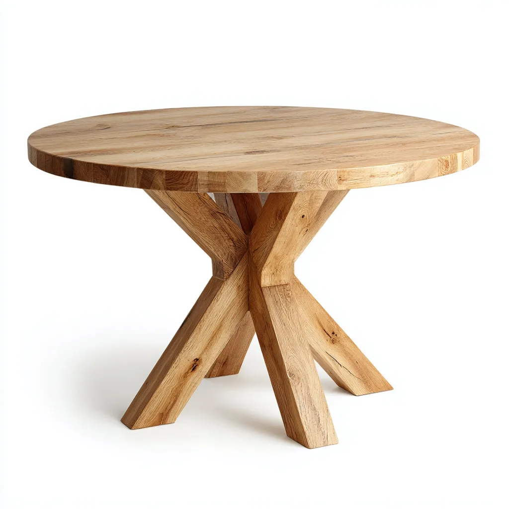 Tavolo Da Pranzo Rotondo In Legno Massello 135X135X76 Cm - Rovere Naturale - Stile Rustico Per Sala Da Pranzo-Reststa