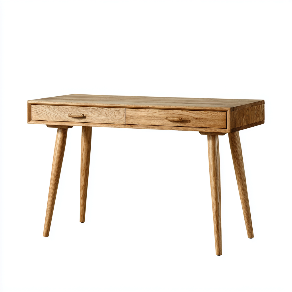 Scrivania In Legno Massello 110x46x78 Cm Colore Naturale - Tavolo Da Lavoro In Stile Scandinavo Per Ufficio-Reststa