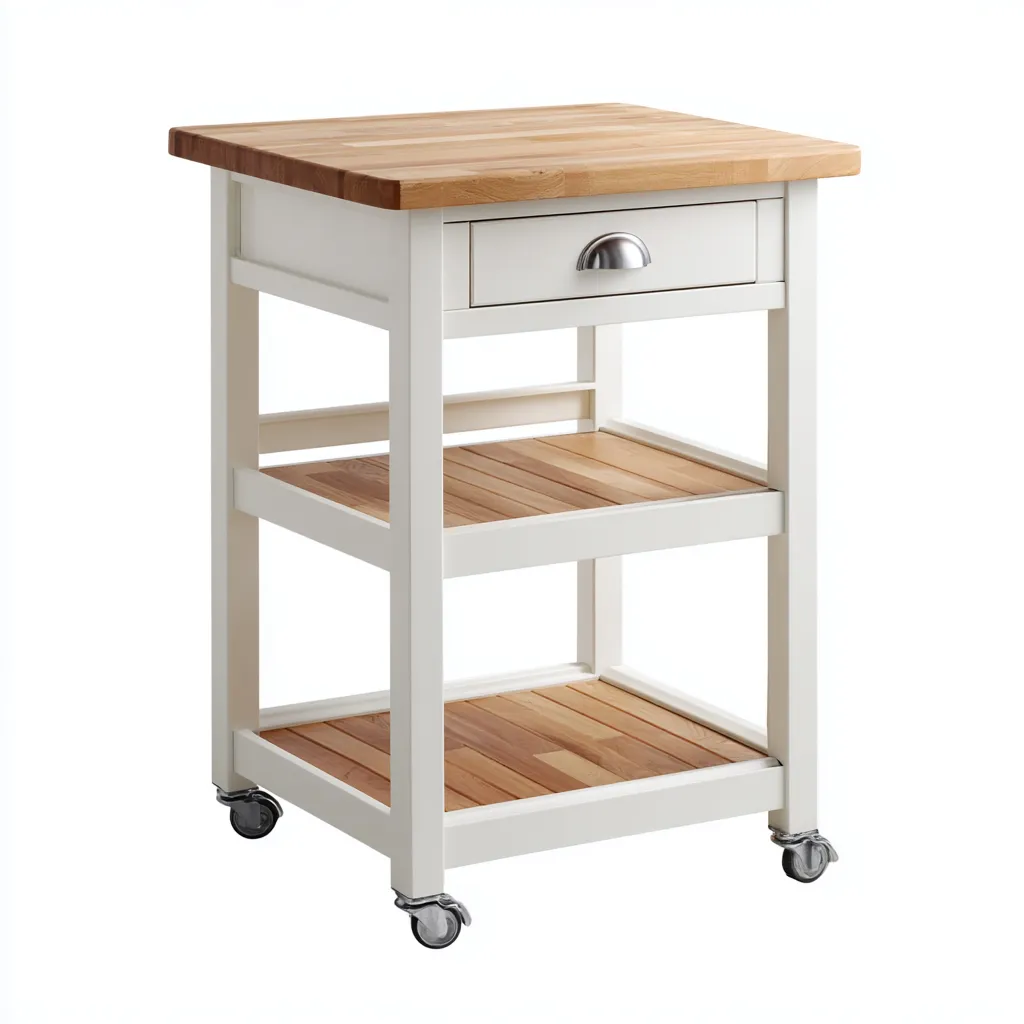 Carrello Da Cucina Legno-Metallo 52X40X86 Cm - Bianco-Legno Naturale - Adatto Per Cucina - Design Moderno-Reststa