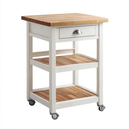 Carrello Da Cucina Legno-Metallo 52X40X86 Cm - Bianco-Legno Naturale - Adatto Per Cucina - Design Moderno-Reststa