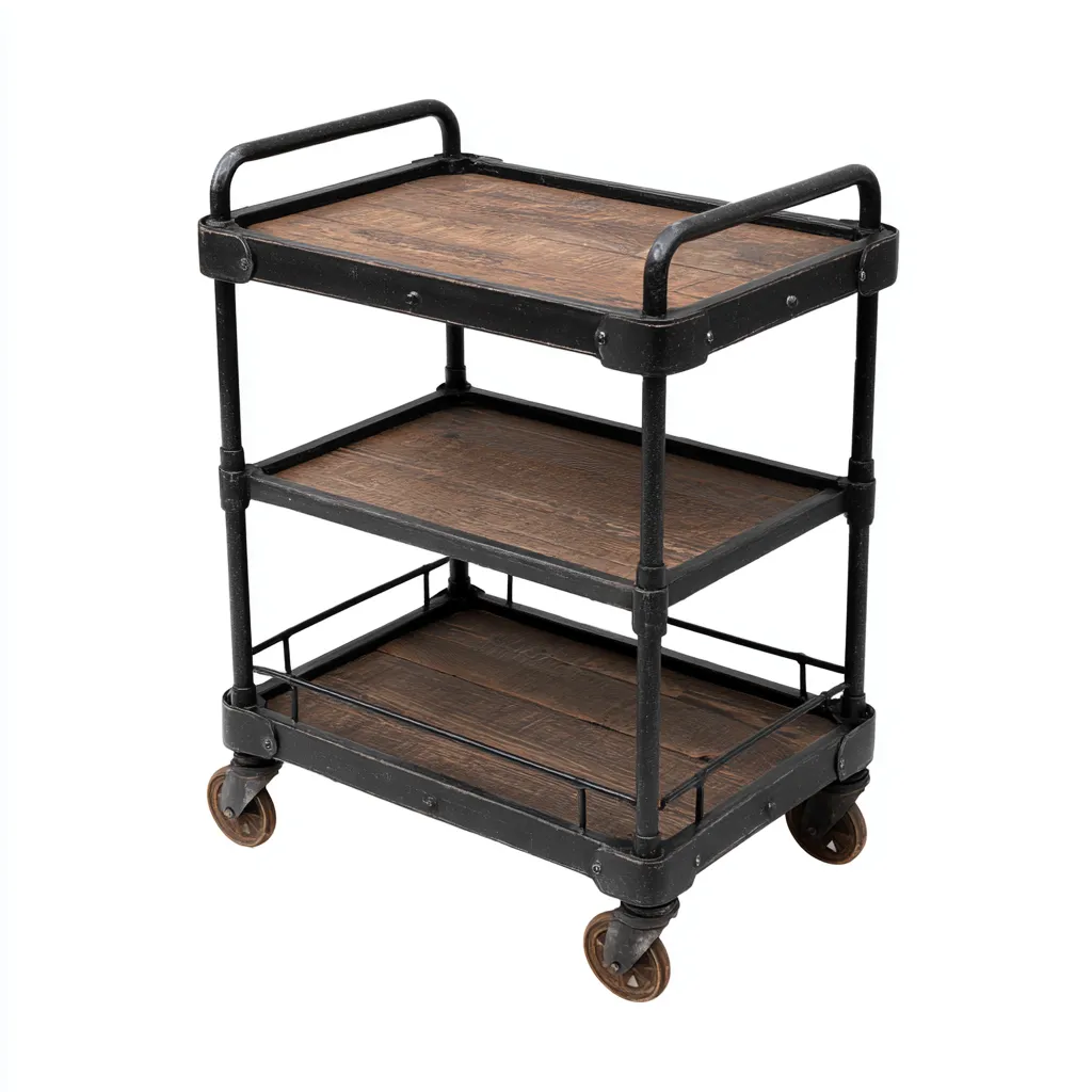 Carrello Da Cucina Metallo-Legno 60X40X90 Cm - Nero-Marrone - Adatto Per Cucina - Design Industriale-Reststa