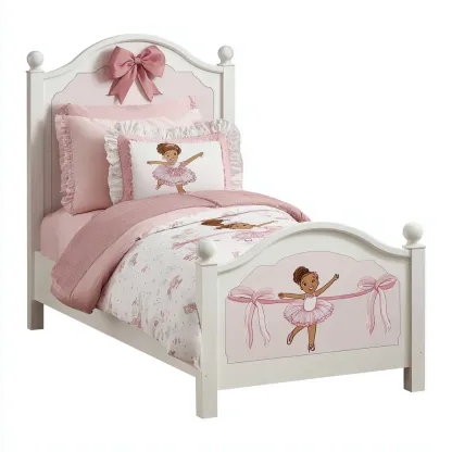 Letto Per Bambini - Legno - 165X85X95 Cm - Bianco-Rosa - Design Con Decorazioni A Fiocco E Ballerina-Reststa