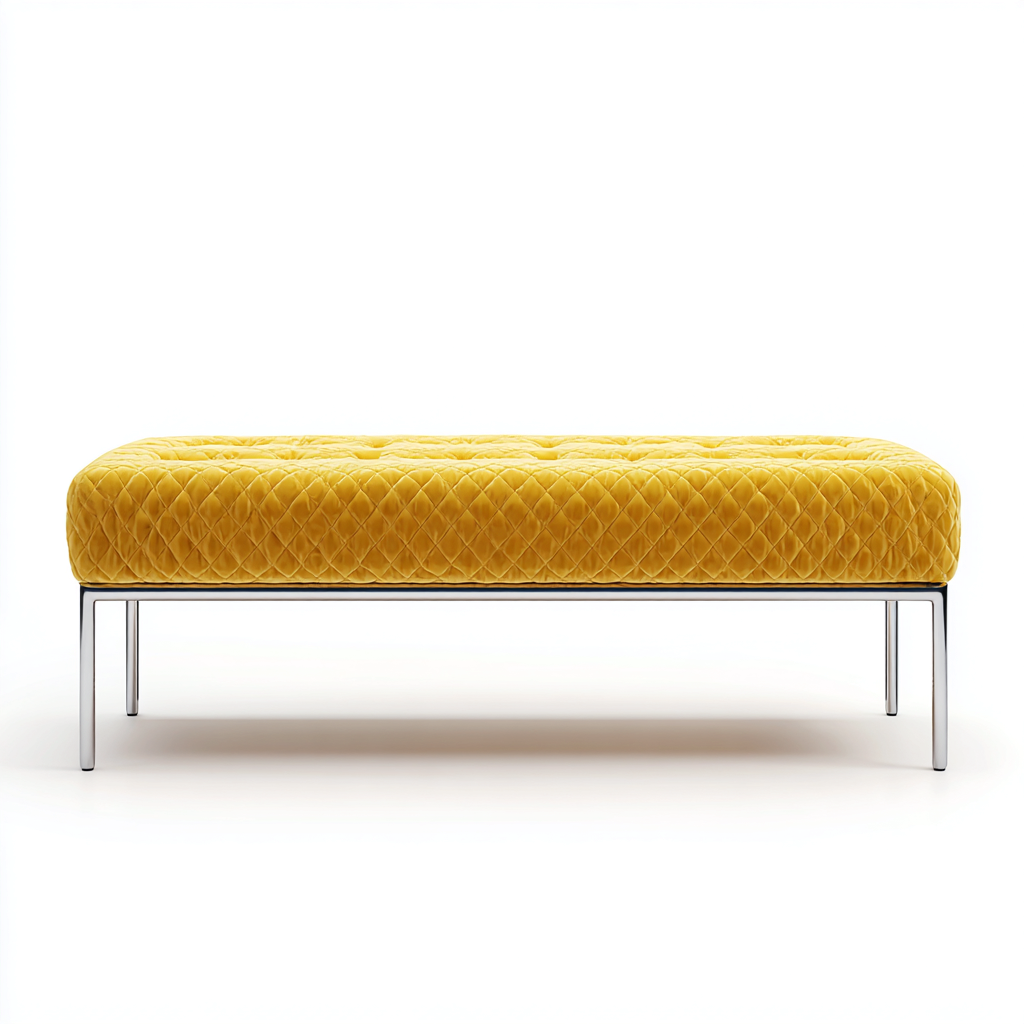 Panca Per Letto Imbottita Velluto E Metallo 130x42x47 Cm - Giallo - Design Moderno-Reststa