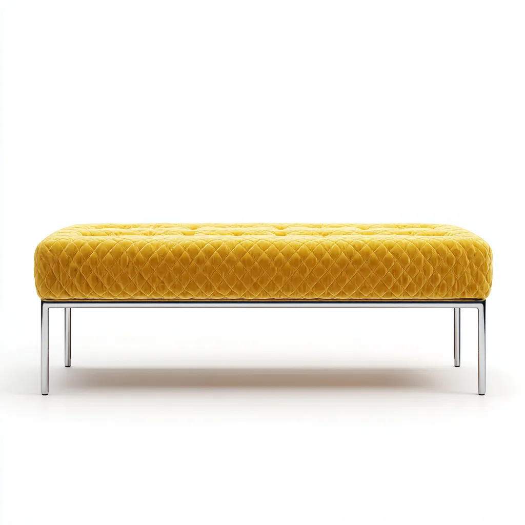 Panca Per Letto Imbottita Velluto E Metallo 130x42x47 Cm - Giallo - Design Moderno-Reststa