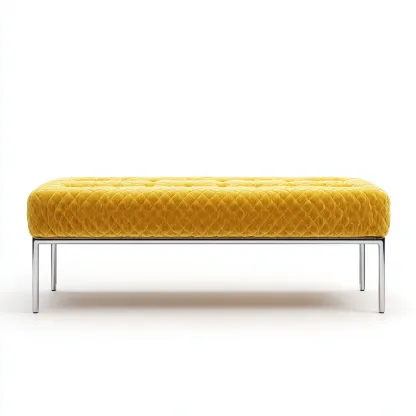 Panca Per Letto Imbottita Velluto E Metallo 130x42x47 Cm - Giallo - Design Moderno-Reststa
