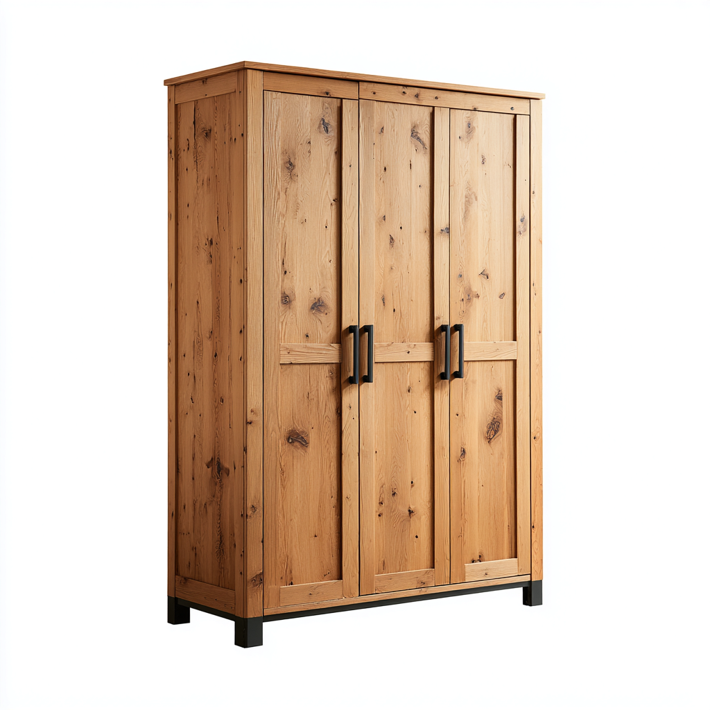 Armadio - Legno - 198X138X60 Cm - Legno Naturale - Design Rustico Con Base In Metallo-Reststa