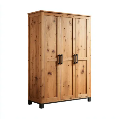 Armadio - Legno - 198X138X60 Cm - Legno Naturale - Design Rustico Con Base In Metallo-Reststa