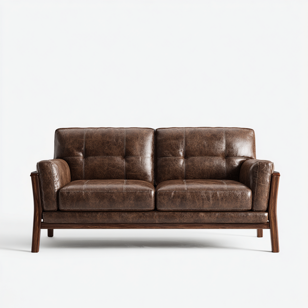 Divano A Due Posti Pelle 165x82x84 Cm - Marrone Scuro - Adatto Per Soggiorno - Stile Vintage-Reststa