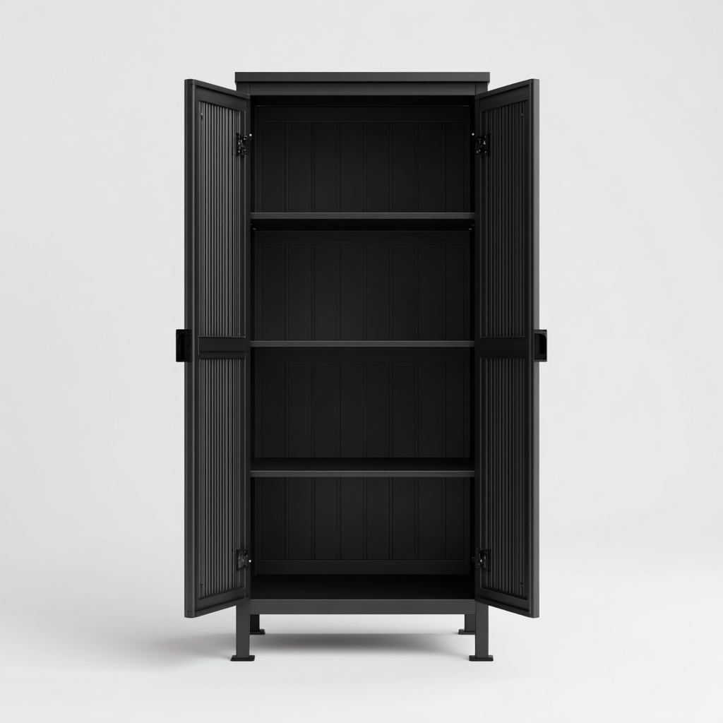 Armadietti Da Cucina In Metallo 80X40X165 Cm - Nero - Con Ripiani Interni - Stile Moderno - Per Cucina-Reststa