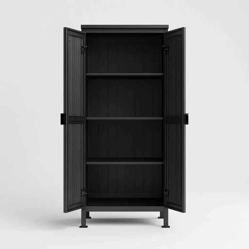 Armadietti Da Cucina In Metallo 80X40X165 Cm - Nero - Con Ripiani Interni - Stile Moderno - Per Cucina-Reststa