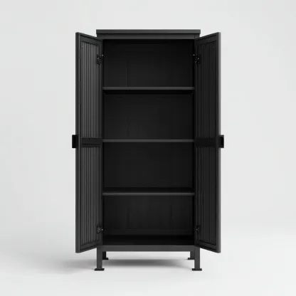 Armadietti Da Cucina In Metallo 80X40X165 Cm - Nero - Con Ripiani Interni - Stile Moderno - Per Cucina-Reststa