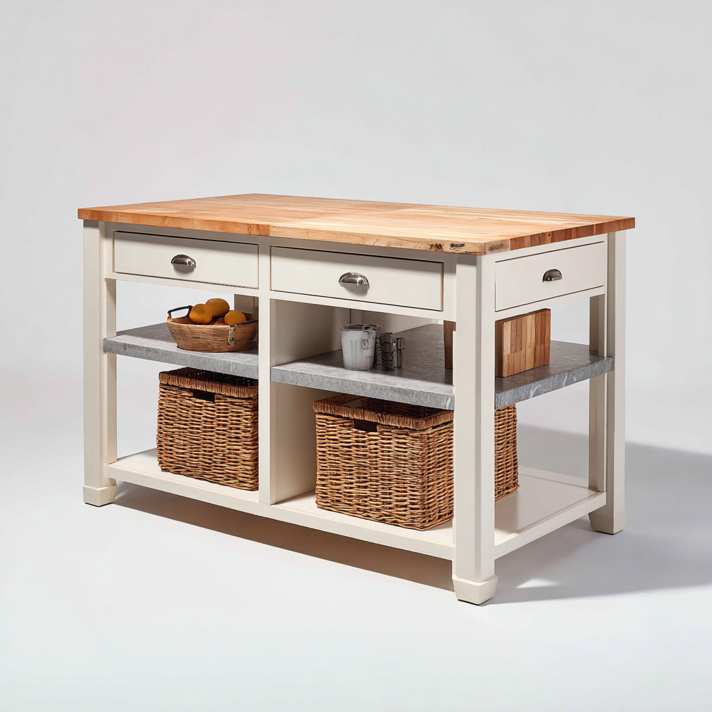 Isola Da Cucina Legno 130X60X90 Cm - Avorio-Naturale - Adatta Per Cucina - Design Funzionale-Reststa