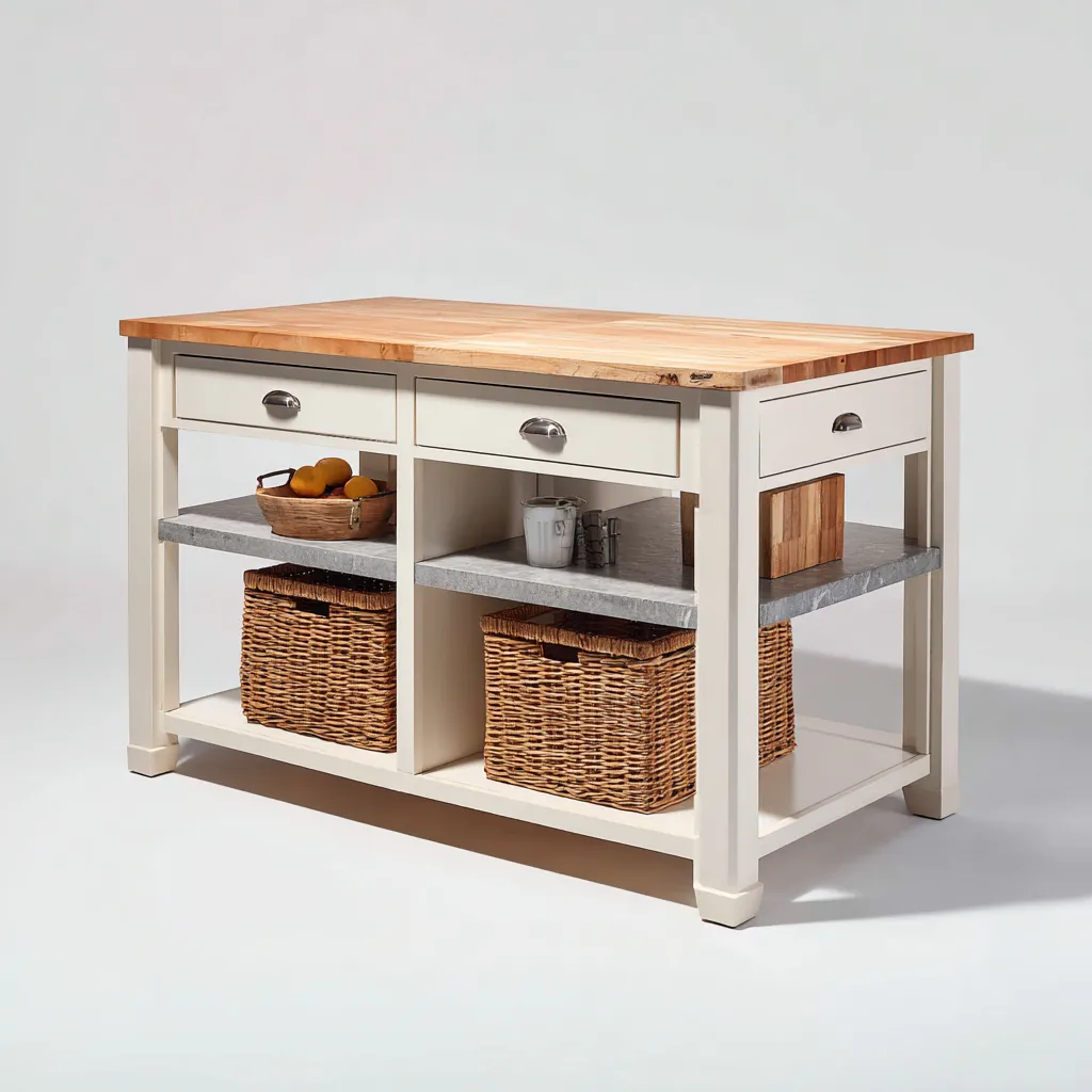 Isola Da Cucina Legno 130X60X90 Cm - Avorio-Naturale - Adatta Per Cucina - Design Funzionale-Reststa