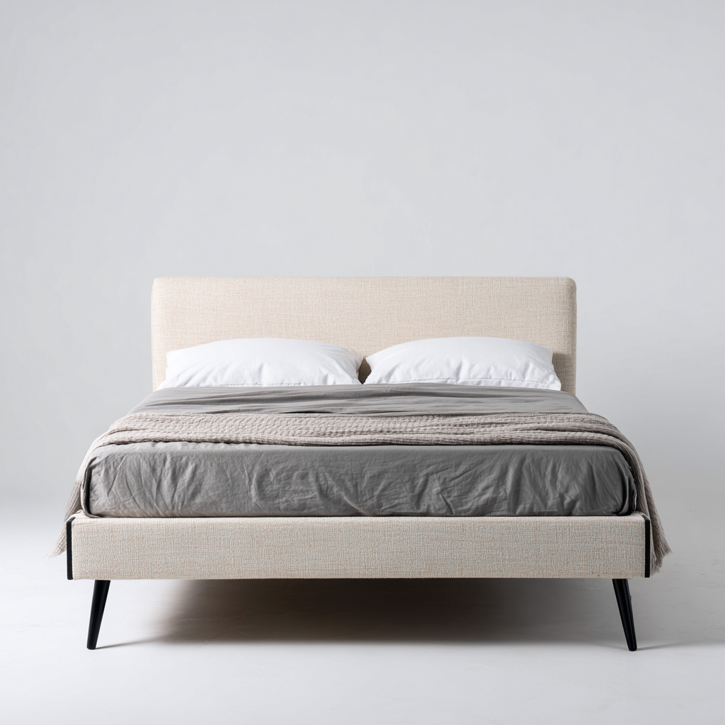 Letto Matrimoniale - Tessuto-Metallo - 200X160X110 Cm - Beige-Grigio - Design Moderno A Profilo Basso-Reststa