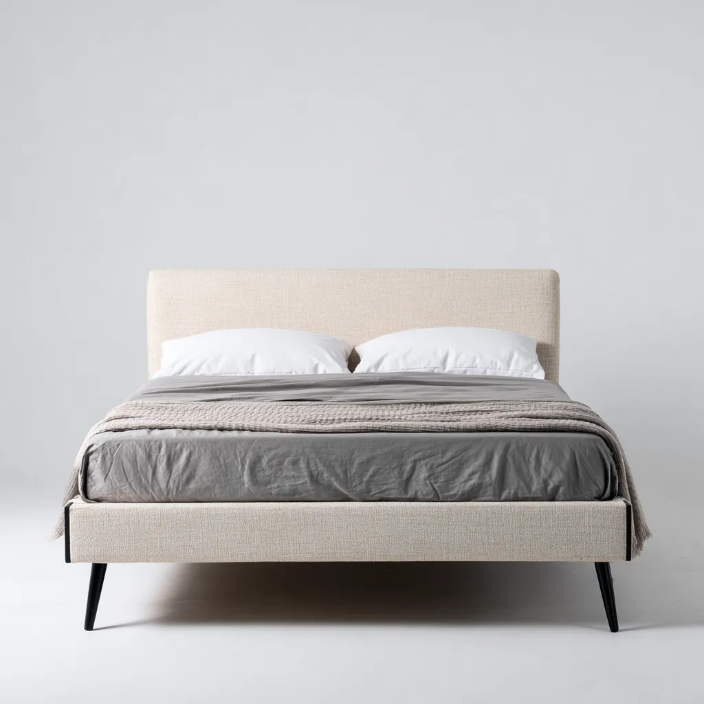 Letto Matrimoniale - Tessuto-Metallo - 200X160X110 Cm - Beige-Grigio - Design Moderno A Profilo Basso-Reststa