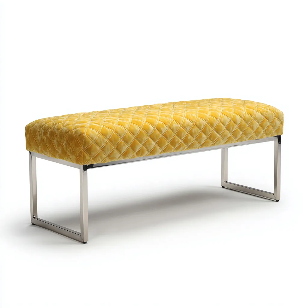 Panca Per Letto Imbottita Velluto 130x45x48 Cm - Giallo - Design Moderno-Reststa
