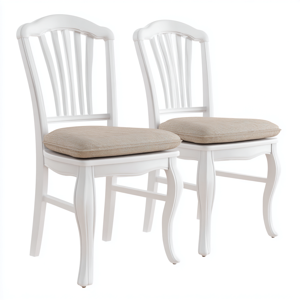 Sedia Da Pranzo In Legno 45x52x90 Cm - Bianco-Beige - Design Classico Per Sala Da Pranzo-Reststa