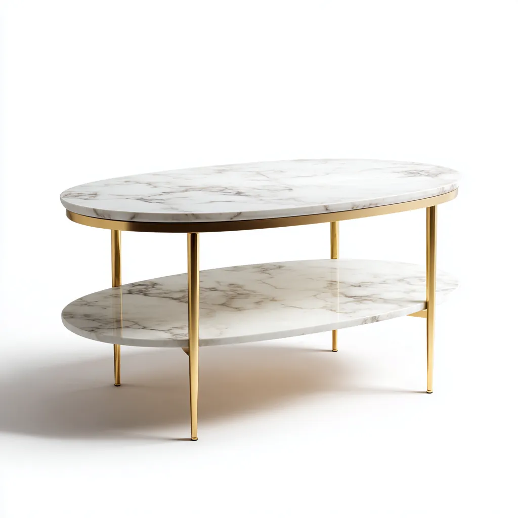 Tavolino Da Caffè Marmo-Metallo 110X60X45 Cm - Bianco-Oro - Adeguato Per Soggiorno - Design Moderno-Reststa