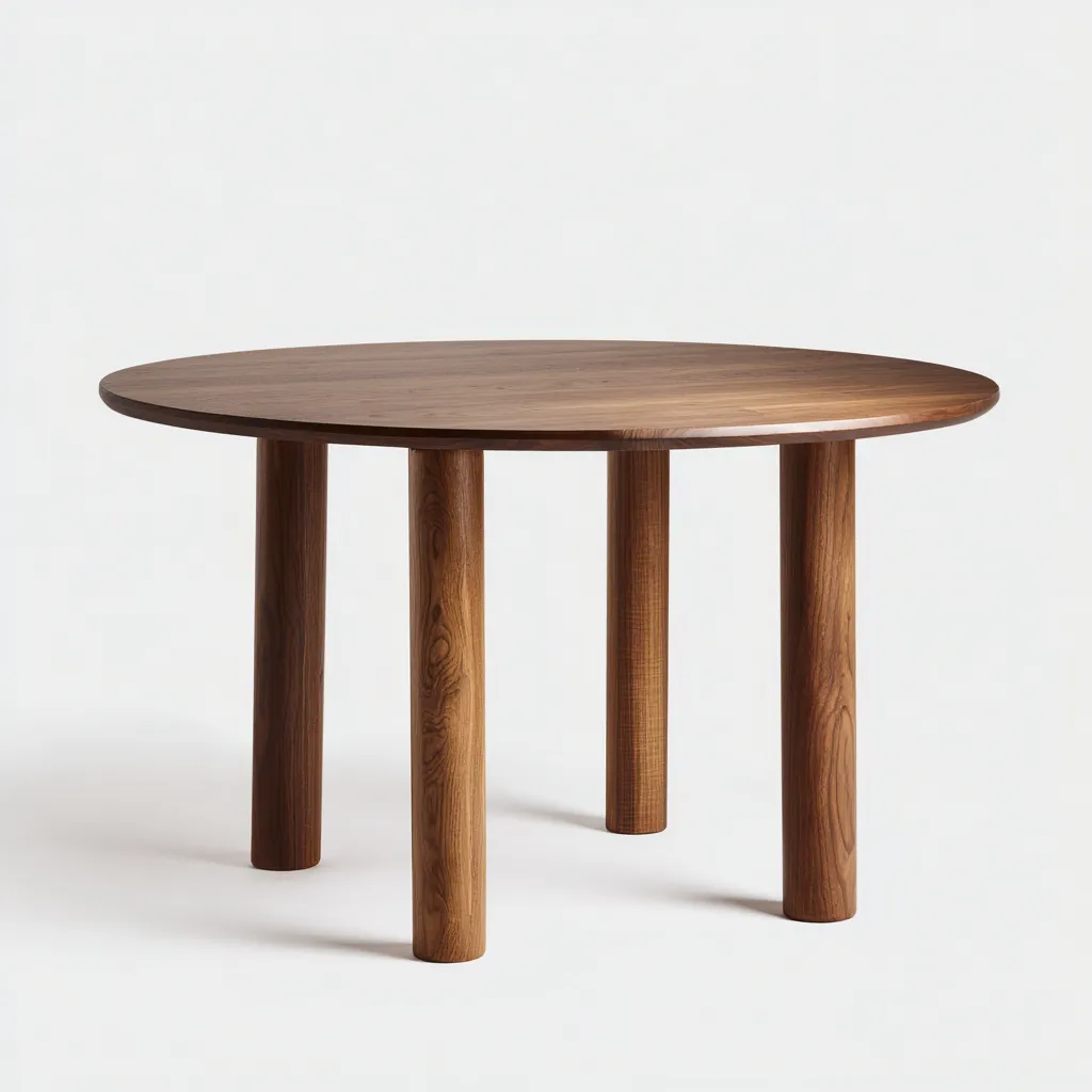 Tavolo Da Pranzo Rotondo In Legno Massello 120X120X75 Cm - Noce Scuro - Design Moderno Per Sala Da Pranzo-Reststa