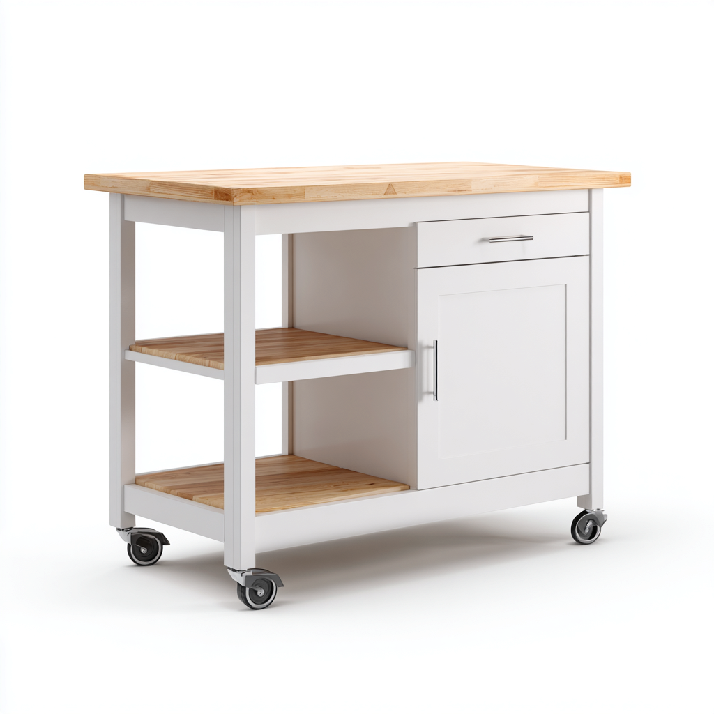 Carrello Da Cucina Legno-Metallo 90x48x92 Cm - Bianco-Naturale - Adatto Per Cucina - Design Moderno-Reststa