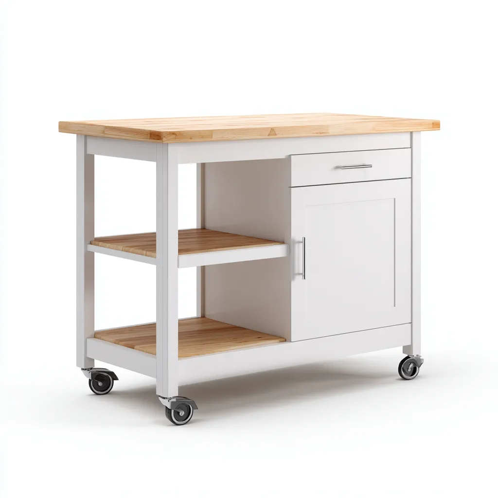 Carrello Da Cucina Legno-Metallo 90x48x92 Cm - Bianco-Naturale - Adatto Per Cucina - Design Moderno-Reststa