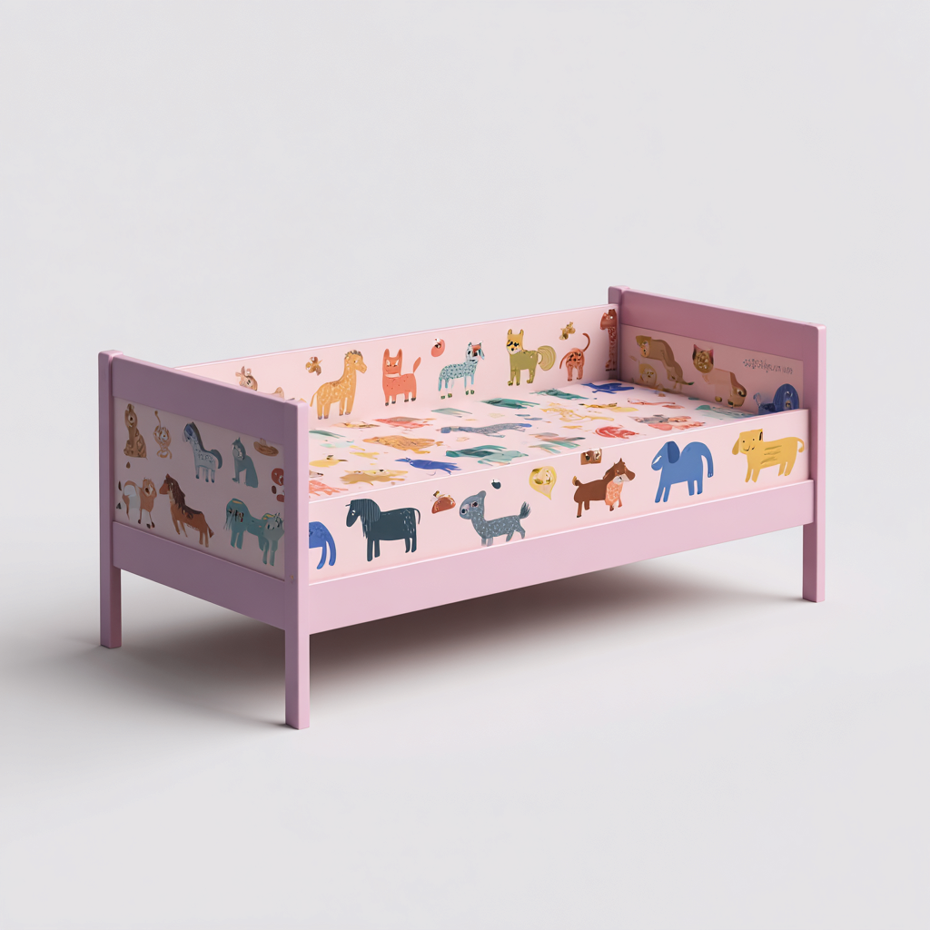 Letto Per Bambini In Legno 150X75X60 Cm - Rosa-Multicolore - Adatto Per Cameretta - Design Con Animali Illustrati-Reststa