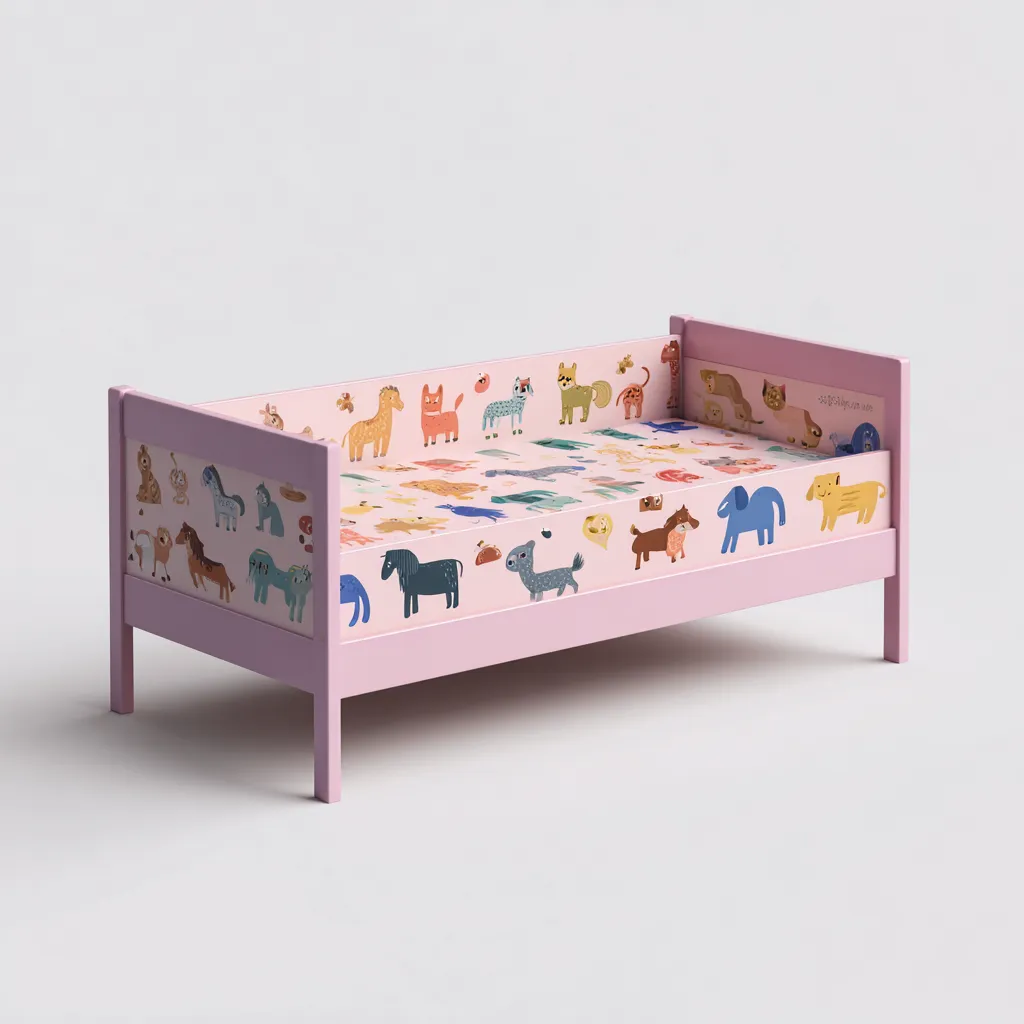 Letto Per Bambini In Legno 150X75X60 Cm - Rosa-Multicolore - Adatto Per Cameretta - Design Con Animali Illustrati-Reststa
