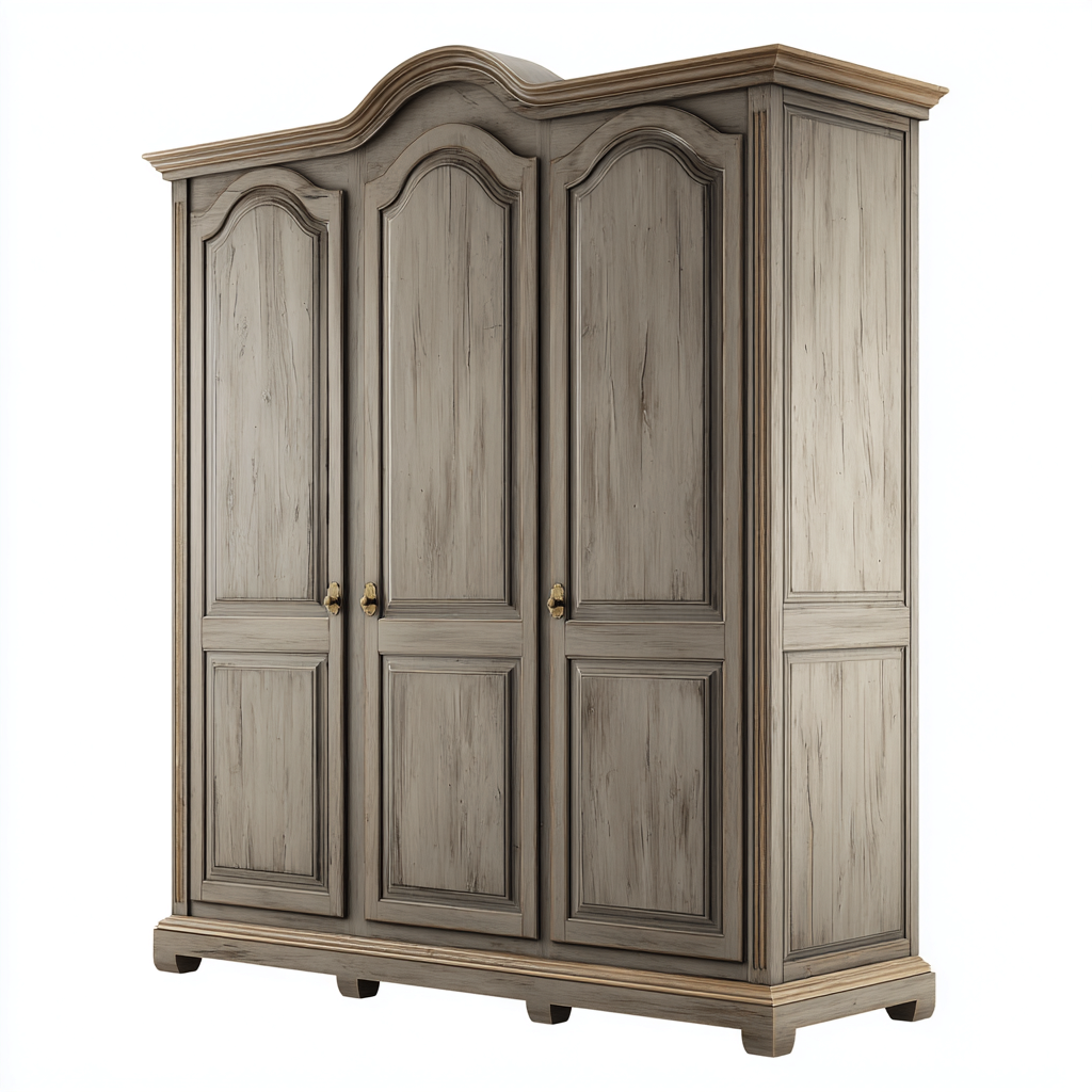 Armadio - Legno Massello - 220X180X60 Cm - Grigio-Noce - Design Classico Con Tre Ante-Reststa