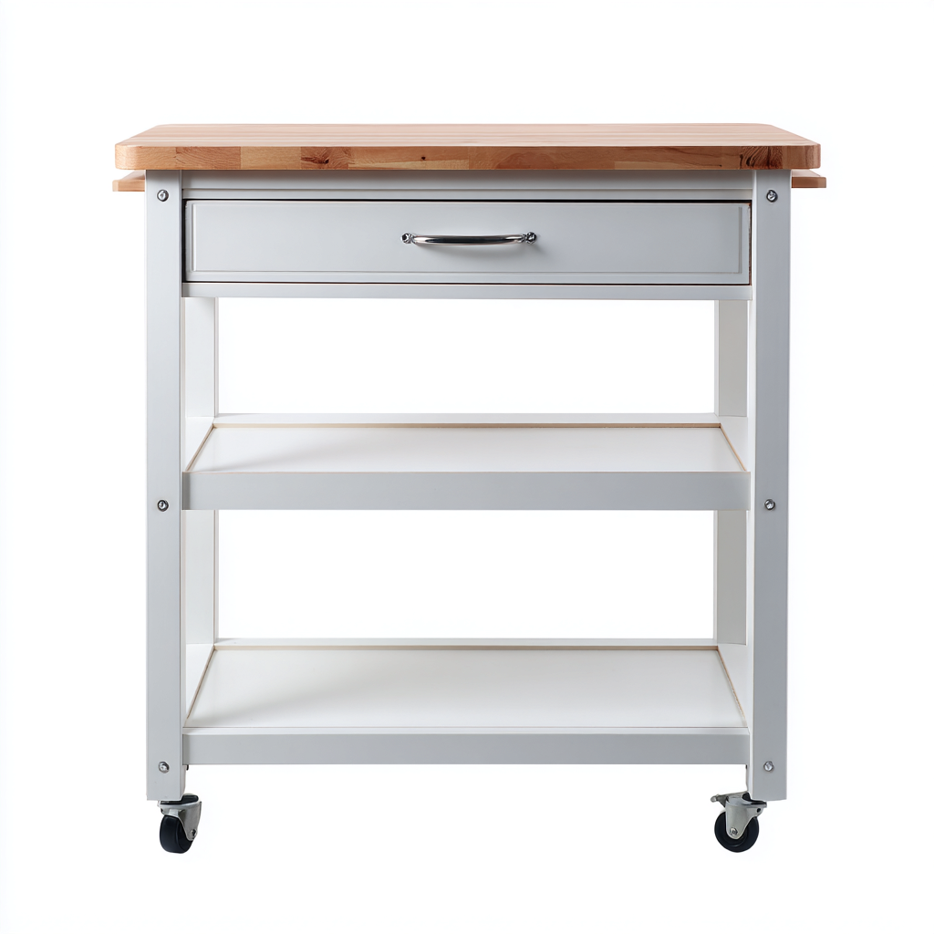 Carrello Da Cucina Legno-Metallo 60x45x88 Cm - Bianco-Naturale - Adatto Per Cucina - Design Moderno-Reststa