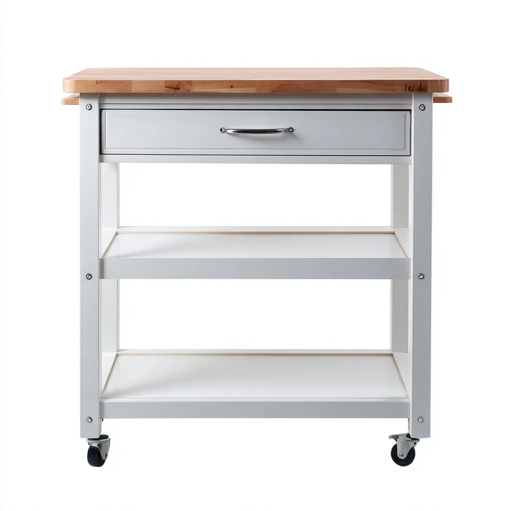 Carrello Da Cucina Legno-Metallo 60x45x88 Cm - Bianco-Naturale - Adatto Per Cucina - Design Moderno-Reststa